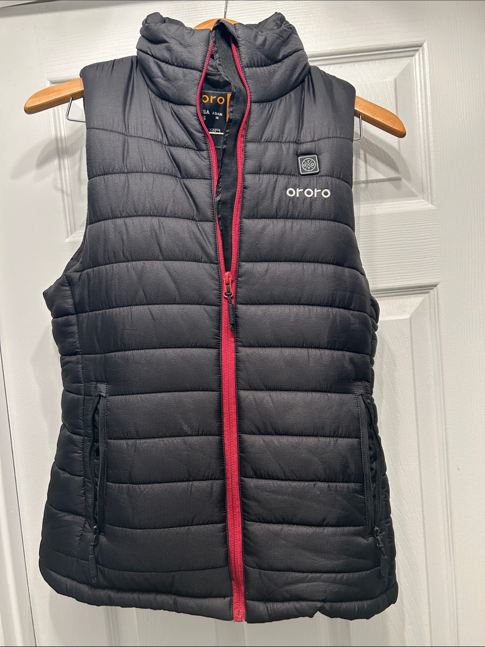 Ororo Women's heated Black Quilted Vest with Pink Zip Trim